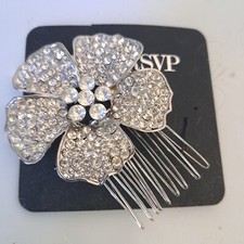 silver tone, rhinestone flower hair comb, wedding/prom, new