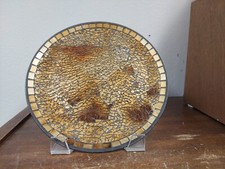 Amber Mosaic Glass Pillar Candle Plate Holder 9 1/2" Diameter VGUC