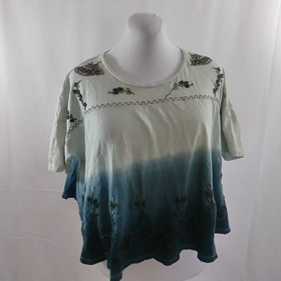 Anthropologie Akemi + Kin Small Women Blue Ombré Embroidered Beaded Swing Tee 