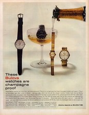 1960 Bulova Watches Print Ad Champagne Proof Waterproof Air Tight