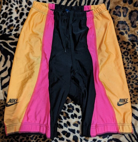 vtg 80s NIKE Pink Peach Black JAPAN padded Cycling Bicycle Riding Shorts L #463