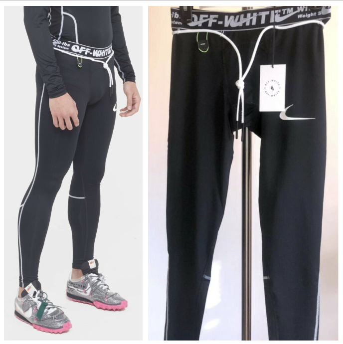 OFF WHITE X NIKE Collant rari nuovi con etichette NIKE x BIANCO SPORCO SS20 nuovi di zecca neri (CN5532 010) Gyakusou taglia S