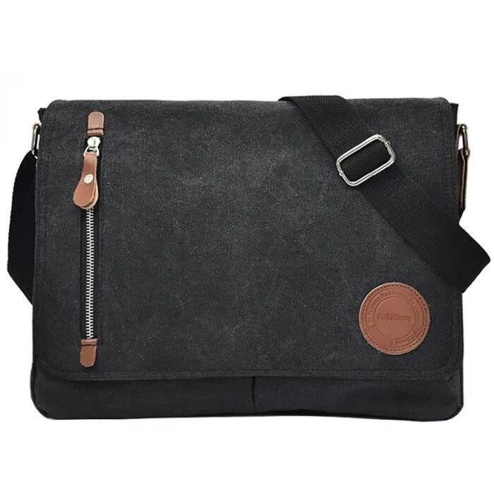Sacoche à bandoulière en toile noire pour homme de 35cm