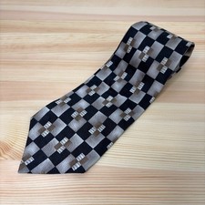 VTG Pierre Cardin Silk Tie Men Black Gray White Geometric Check Retro USA Made