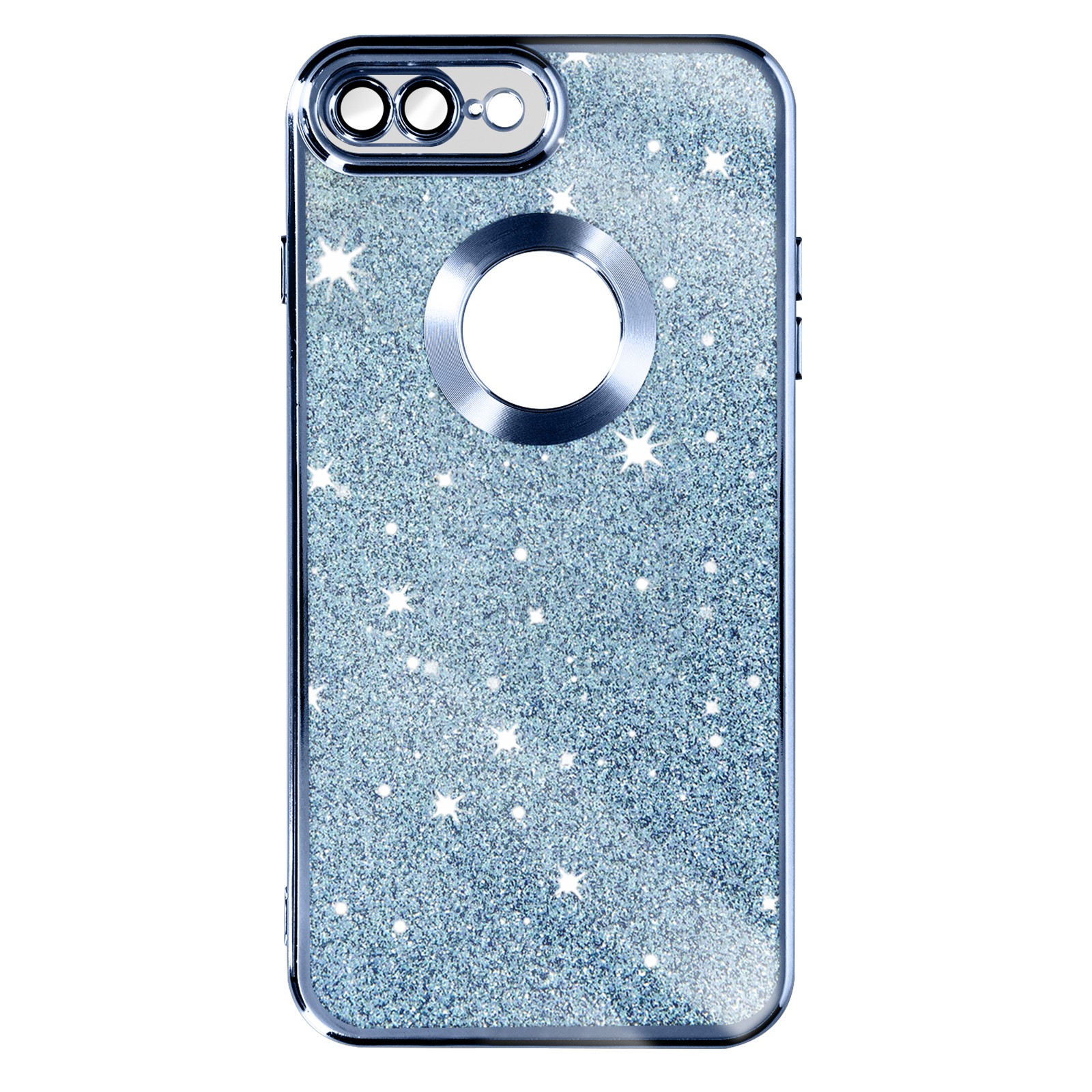 Coque silicone pailleté iPhone 8 Plus finition chromée luxe bleu