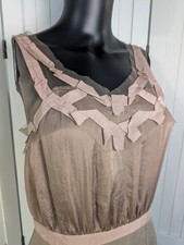 Ann Taylor LOFT Ribbon Trim Mesh Sheath Dress Taupe Beige Sleeveless Size 6