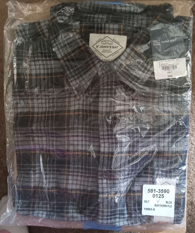 NWT IN PACKAGE JOHNS BAY FLANNEL SHIRT PLAID 2XLT MENS COTTON BUTTON DOWN 