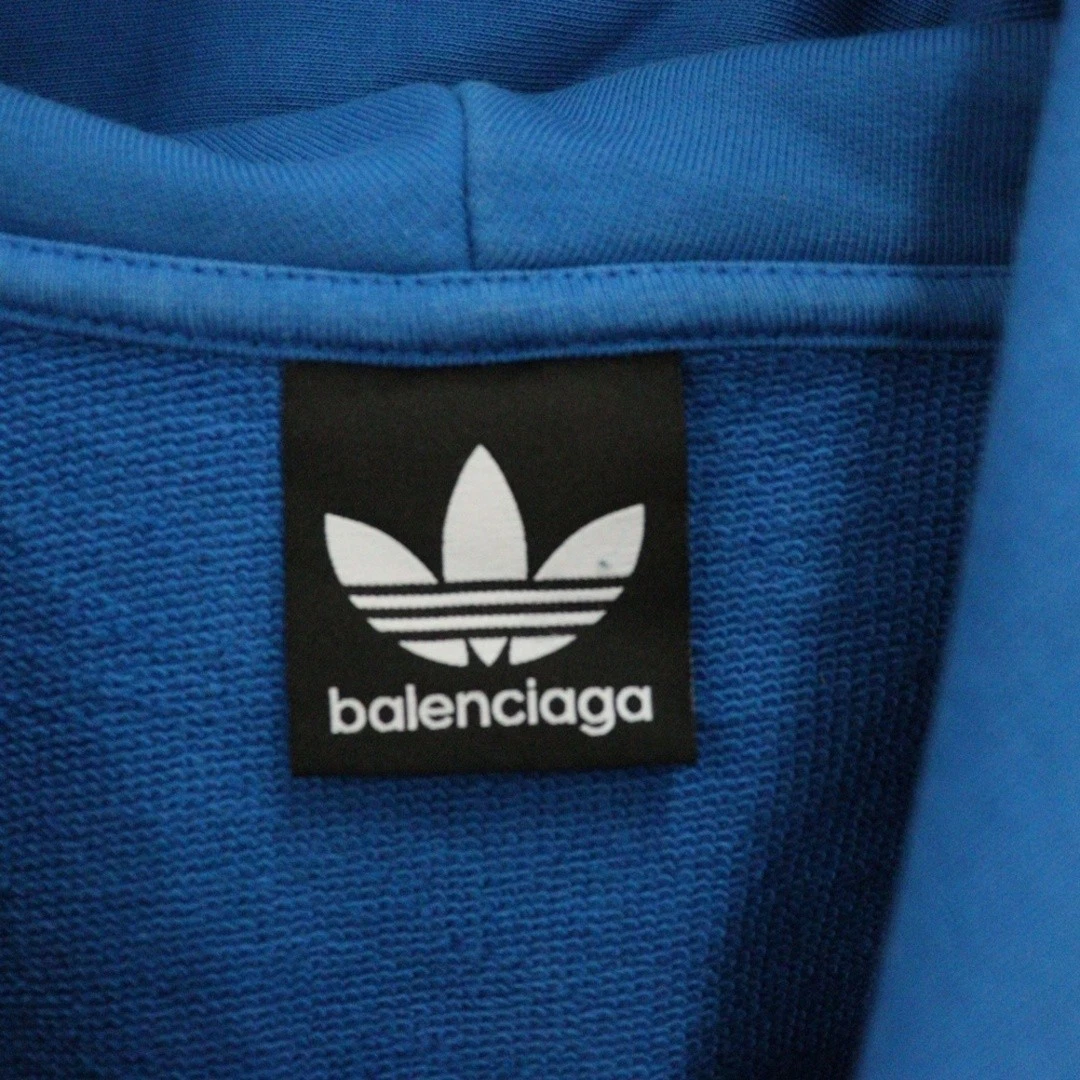 Felpa con cappuccio BALENCIAGA 22aw x adidas vestibilità grande logo pullover blu 729322 TNVN2 usata 9