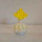 Vintage Fenton Milk Glass Cased Yellow Jack In Pulpit Beaded Melon Vase