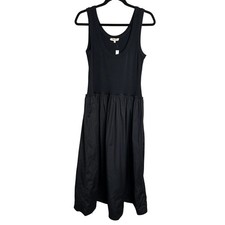 Madewell NWT Black Mixed Poplin Scoopneck Maxi Dress Sleeveless Travel Stretch M