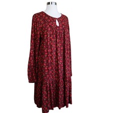 Sonoma Womens Printed Long Sleeve Dress Size Medium Prairie Cottageccore Peasant