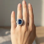 Invaluable Royal Blue Sapphire 3.16Ct 925 Sterling Silver White Gold Halo Rings