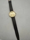 Timex Vintage Q Quartz Gold Tone Mens Watch W/ Leather Strap Scratched Untested