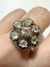 Natural Blue Topaz Marcasite Ring Flower Size 6.75