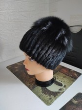 Damen Qualität Echt Nerz Pelz Mütze 56-58 Groß Schwarz .