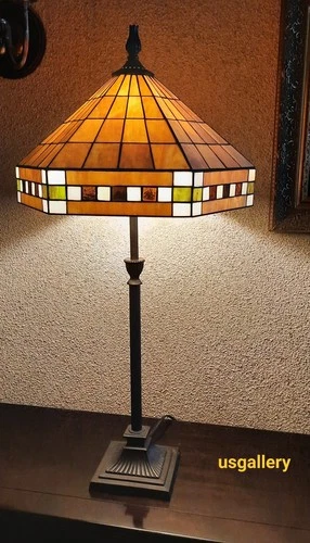 Antique Vintage Leaded Stained Glass Tiffany Style Table Lamp