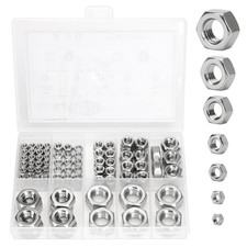 130pc Stainless Steel Metric Hex Nuts Assortment Kit M3 M4 M5 M6 M8 M10 M12 Set