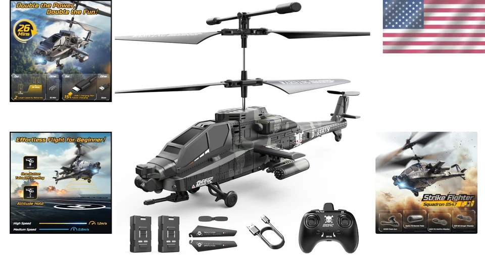 Multi-Player Apache RC Helicopter with USB-C Fast Charging for Fun & Learning - Image 2 of 4