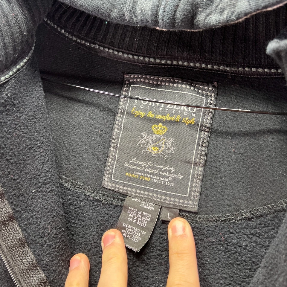 Sudadera con Capucha De Colección Y2K Point Zero Para Hombre Grande Negra Cremallera Completa Skate Hip Hop Foto 4 de 4