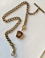 VICTORIAN GOLD FILLED POCKET WATCH CHAIN AND COPPER SANDSTONE COMPASS TB3
