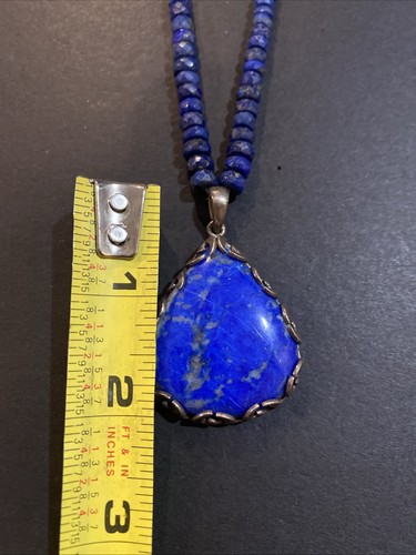 Vintage Sterling Silver 925 Lapis Bead Pendant Necklace - Picture 10 of 10