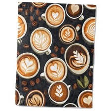 Lover's Flannel Blanket - Cute Cafe with Latte Art and Bean 50x60in Coffee