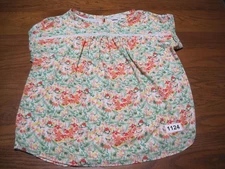 ANN TAYLOR LOFT Womans L COLORFUL FLORAL PASTEL PULLOVER BLOUSE Cap Sleeves