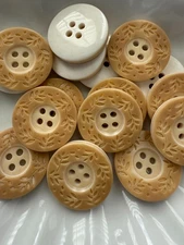 10PC Cream Vine and Leave Large Resin Sewing Button Flat Back 4 Holes 25mm 1"
