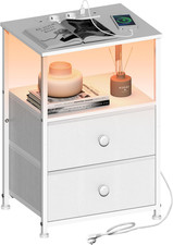 Comodino Con Stazione Di Ricarica E Luci a LED, Moderno Comodino Bianco Con 2 Ca