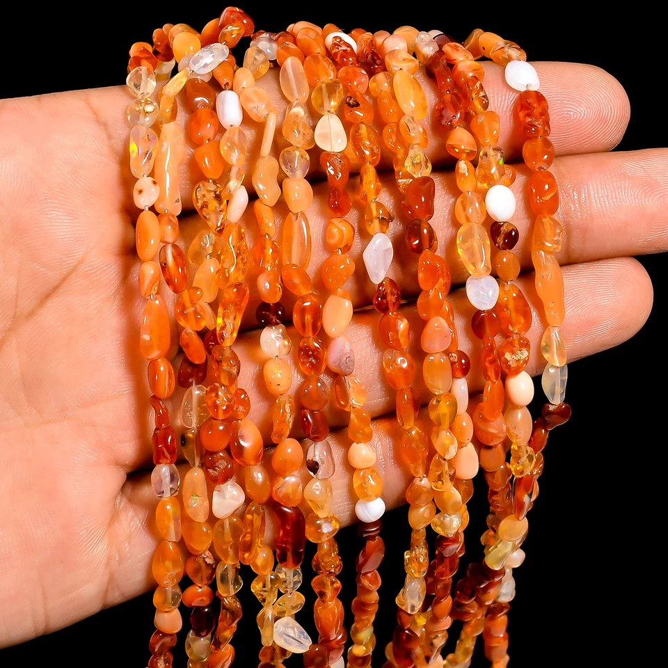 Mexican Fire Opal Gemstone Tumbled Smooth Beads 4X3 10X4 mm Strand 8.5" UGB-716 - Image 3 of 4