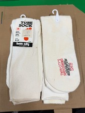  2 Mens White Tube Socks Cotton Blend 8-12 Twin City TCW 20  Mid Calf YELLOWED
