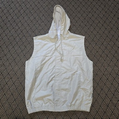 Vintage USA OLYMPIC White Sleevless Mesh Lined Hooded Windbreaker Adult Size L