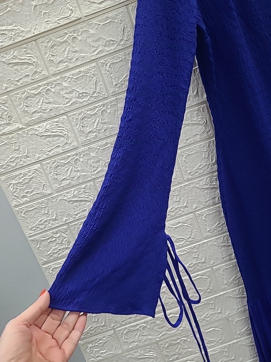 New Daska Long Sleeve Pullover Pleated Hem Maxi Dress Cobalt Blue