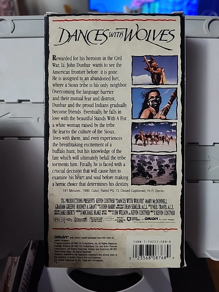 1990 DANCES WITH WOLVES KEVIN COSTNER - VHS Movie Tape - Image 3 of 3