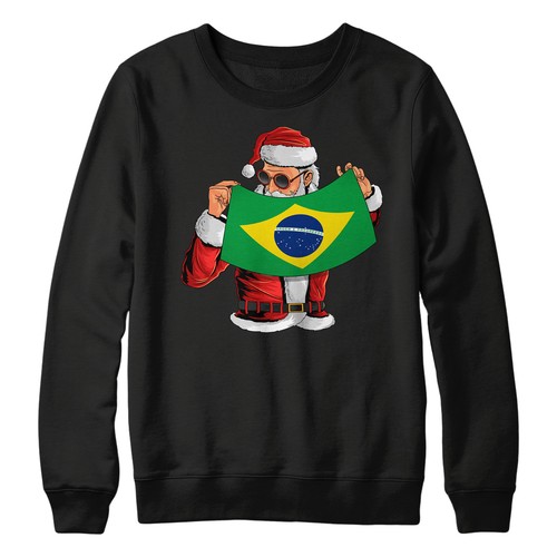 Santa Brazil Flag Sweatshirt Football Christmas Jumper Day Kids World Support... - Picture 9 of 13