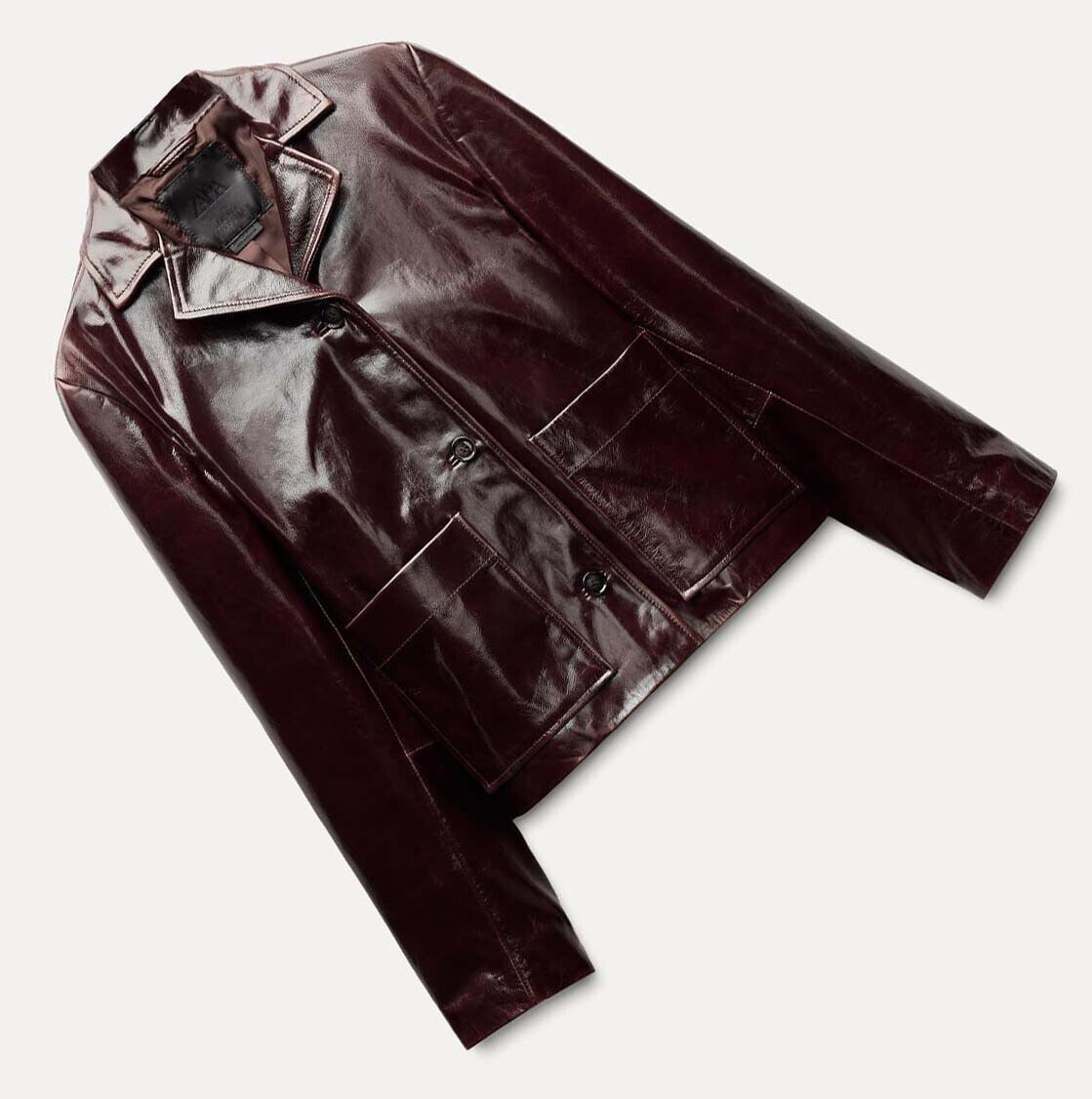 ZARA NEW WOMAN 100% LEATHER JACKET ZW COLLECTION BURGUNDY XS