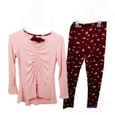2-Piece Girls 10-12 Top w/ Printed Leggings Outfit BONUS Hair Scrunchie