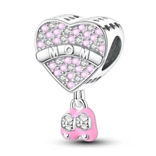 MULA European Pink Heart Shoes Charm CZ For Women Bracelet 925 Sterling Silver