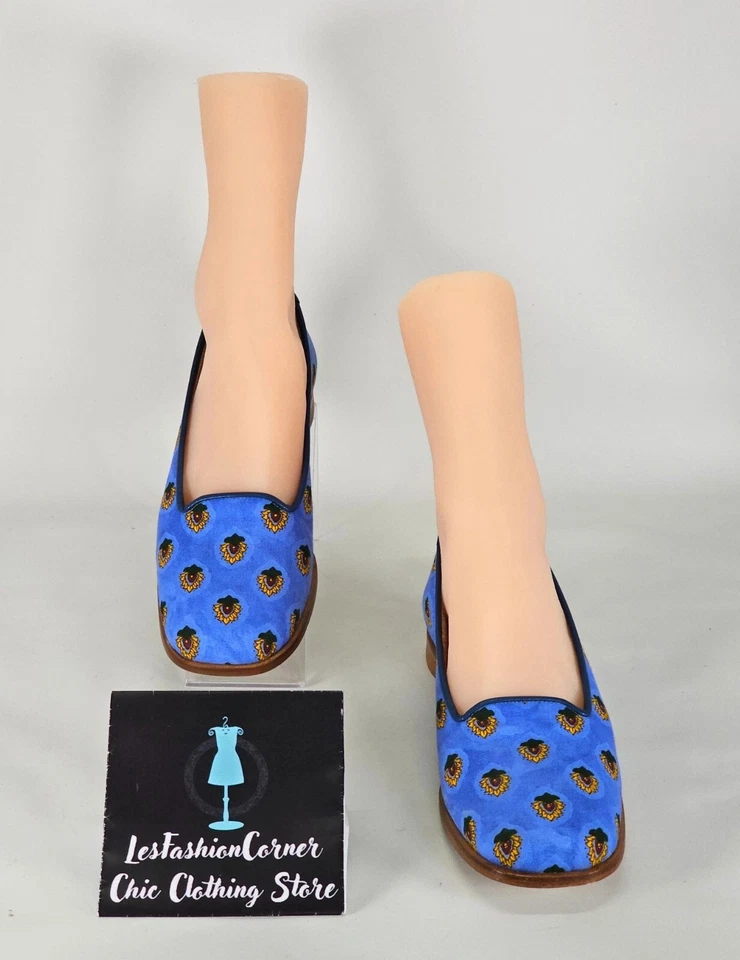 Paul Mayer Moods Women's Blue Flower Print With Leather Trim Loafers Size 8 190 - Image 2 of 4