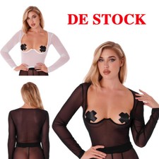DE Damen Mesh Transparent Sheer Tops T-Shirt  Slim Oberteile Bluse Clubwear