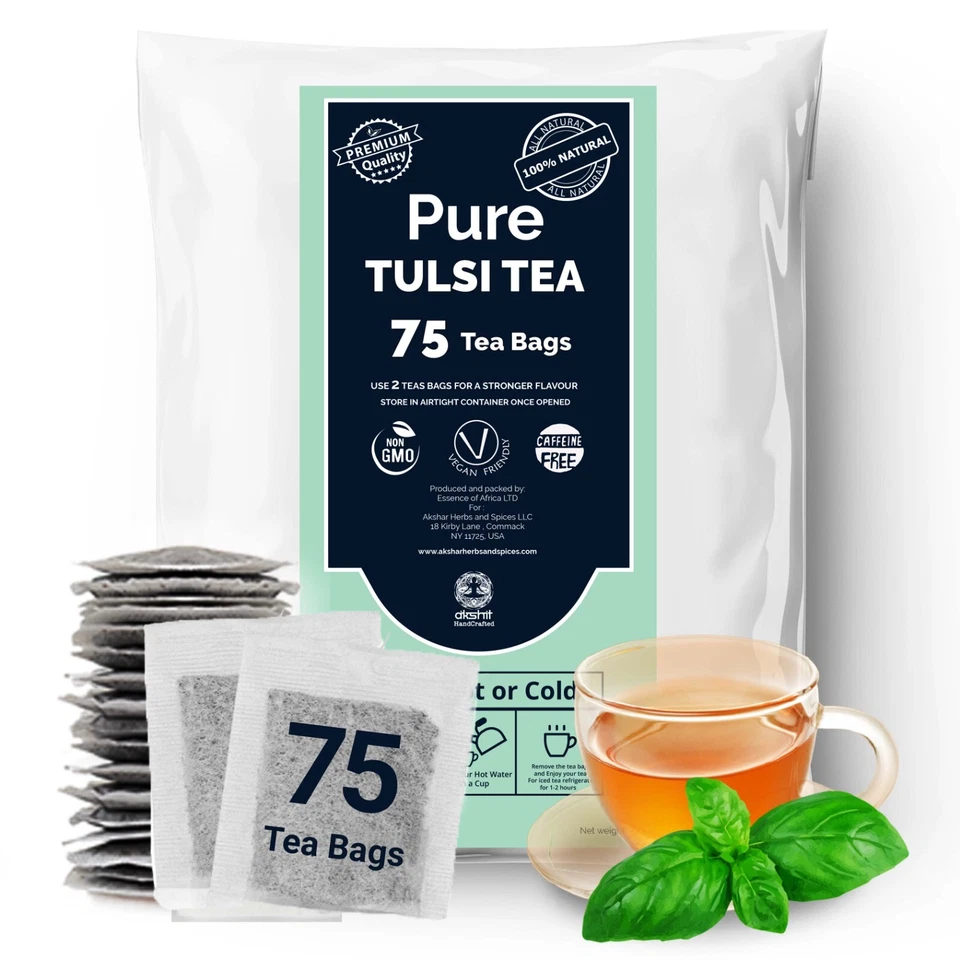75 bolsas de té Tulsi, té de albahaca sagrada 100 % puro, té de hierbas sin cafeína Foto 3 de 4