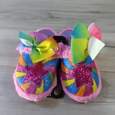 JoJo Siwa Slippers Girls 13-1 Rainbow Star Swirl Be Your Selfie Glitter Faux Fur