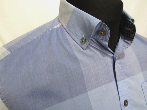 Ted Baker London Short Sleeved Blue Check Men's Designer Cotton Shirt ~ Size 3 - Picture 2 of 7
