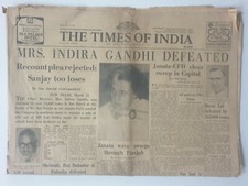 INDIRA GANDHI DEFEATED  - The Times of India Newspaper 21st March 1977 