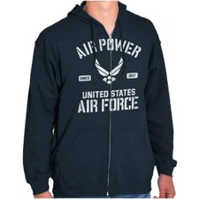 United States Air Force Wings Logo Air Power Sweatshirt Zip Up Hoodie Men Women