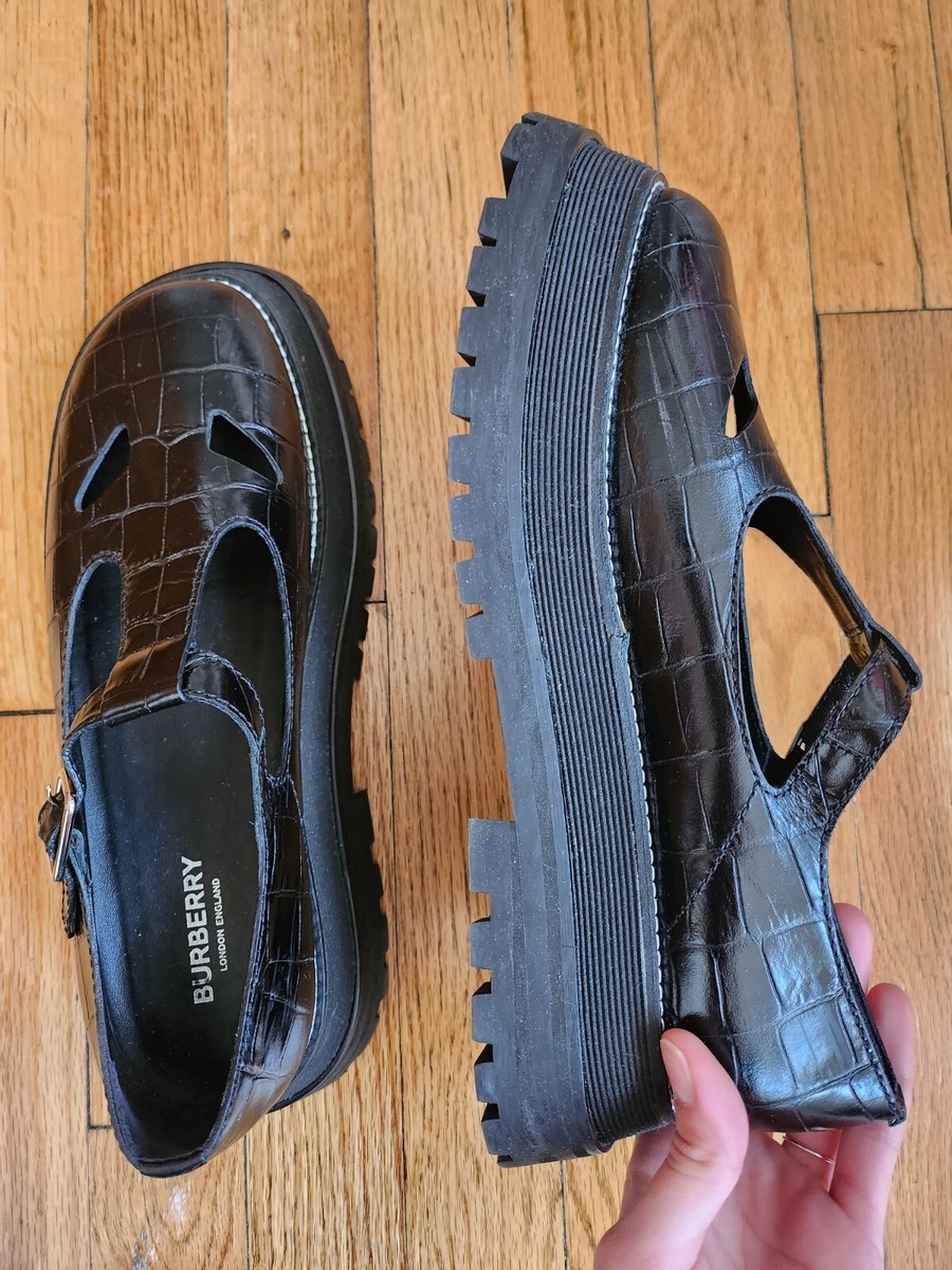 Burberry Aldwych Mary Janes, Black Crocodile Embossed Burberry Aldwych Mary Janes, Black Crocodile Embossed