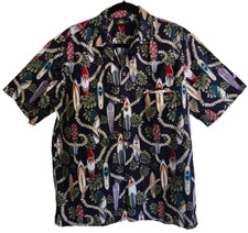 Royal Creations Mens L Hawaiian Shirt Red White  Blue Surfboards 100 Cotton