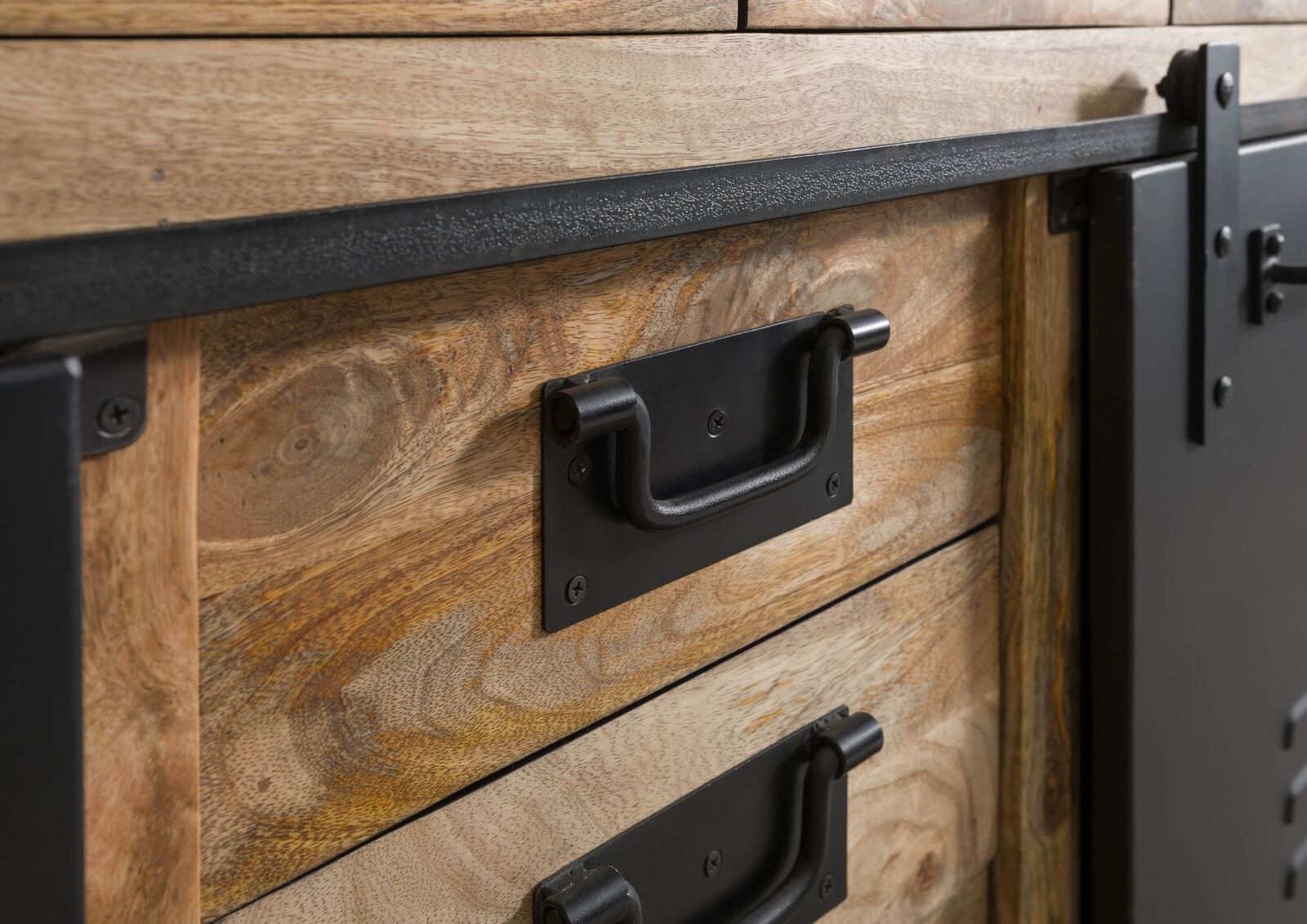 Sideboard Kommode Schrank Massivholz Mango Holz massiv natur schwarz Eisen
