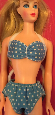 Vintage Barbie blue white striped bathing suit bikini rare piece