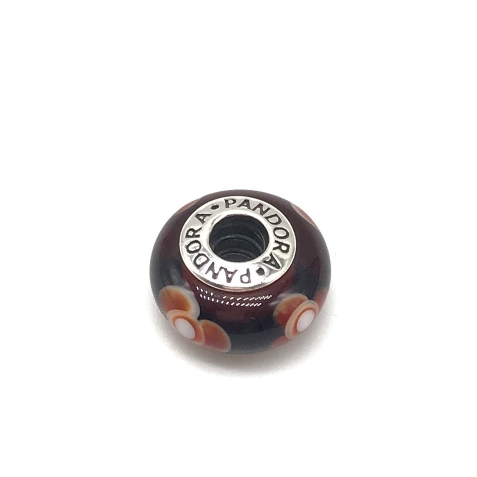 Pandora Dark Red Orange Floral Murano Glass Charm